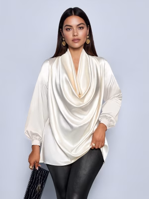 Autumn Elegant Blouse Plus-Size Solid Color Long-Sleeve V-Neck Top for Women Loose Fit, Lightweight Comfort, and Effortless Everyday Style