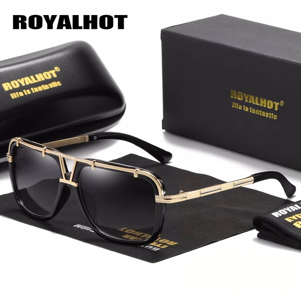 Royal Hot Men Sunglasses Zinc Alloy Large Frame PC Eyewear Classic Outdoor Fishing Driving Casual Mixed Color Decorative