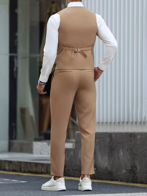 Business Suit Vest & Pants Set Men Elegant Solid