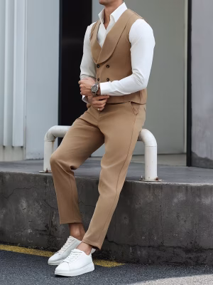Business Suit Vest & Pants Set Men Elegant Solid