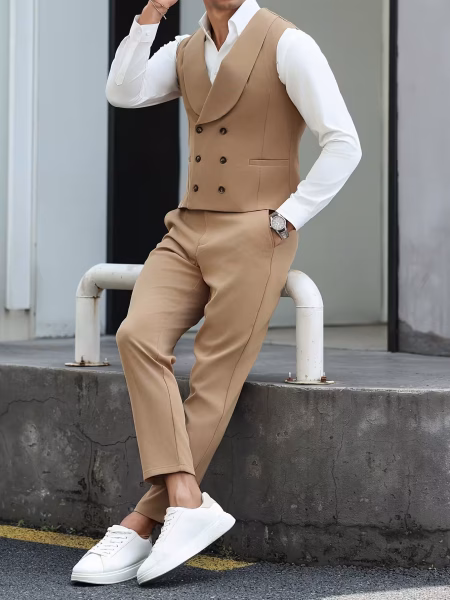 Business Suit Vest & Pants Set Men Elegant Solid