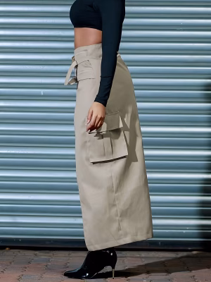 High-Waisted Asymmetrical Long Skirt with Charming Belt Women Casual