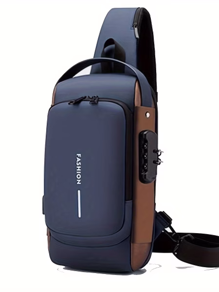 Anti-Theft Password Lock Chest Bag Men Durable Fabric, Adjustable Shoulder Strap, Fashionable Motorcycle and Leisure Sports Crossbody Bag