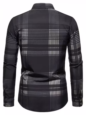 Classic Casual Button-Up Shirt Men’s Comfortable Plaid Long Sleeve Shirt British Style Business with Chest Pocket, Regular Fit All-Season Versatile Shirt for Office & Casual Attire, All-Day Wear, Office Attire, Sophisticated Look