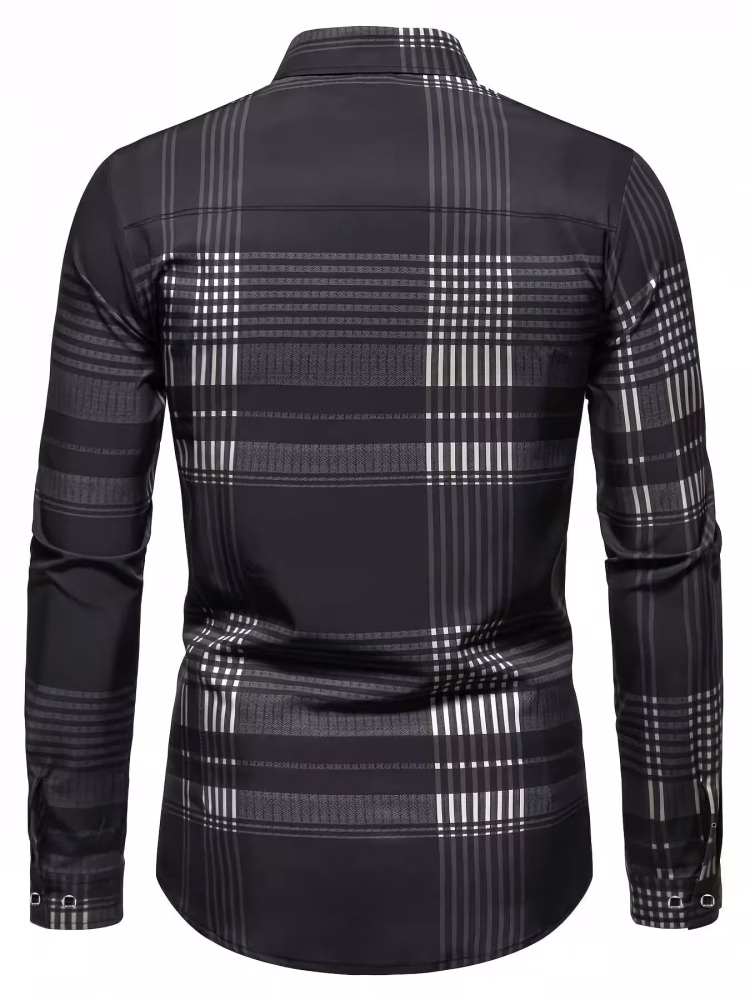 Classic Casual Button-Up Shirt Men’s Comfortable Plaid Long Sleeve Shirt British Style Business with Chest Pocket, Regular Fit All-Season Versatile Shirt for Office & Casual Attire, All-Day Wear, Office Attire, Sophisticated Look