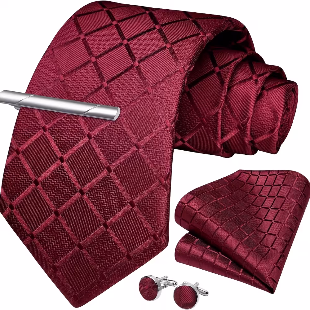 Luxury Men 4‑Piece Plaid Necktie Set Captivating Simple & Elegant