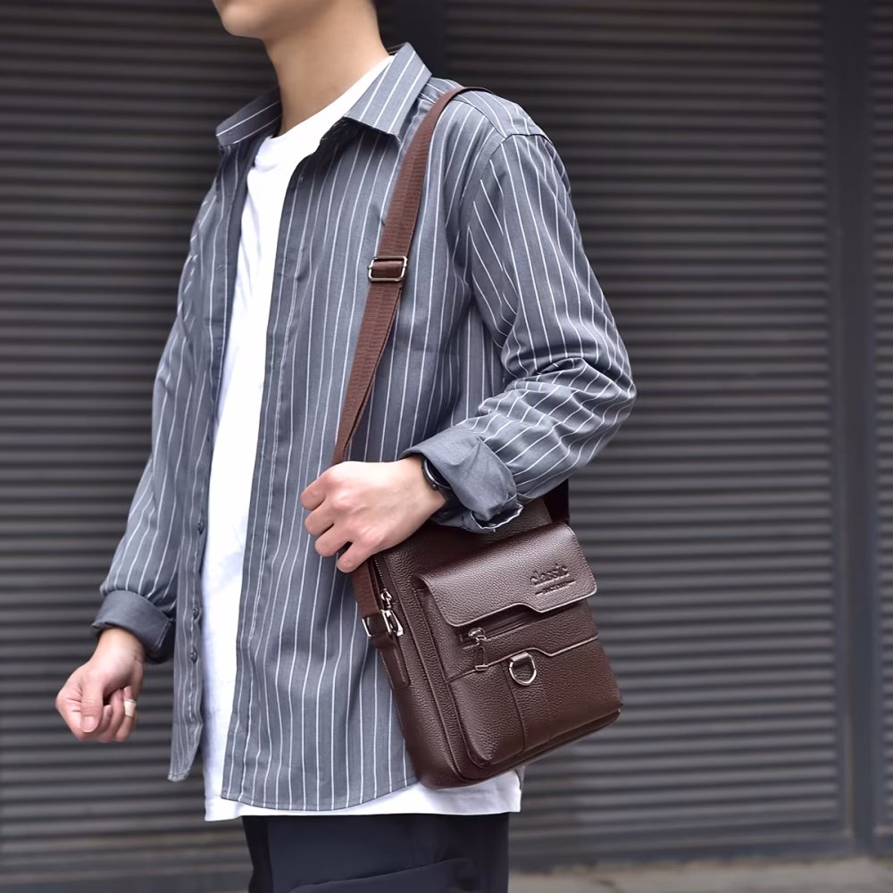 Men Vintage Shoulder Bag Multiple Compartments, Detachable Strap Office or Casual Use Valentine’s Day Gift for Husband or Boyfriend