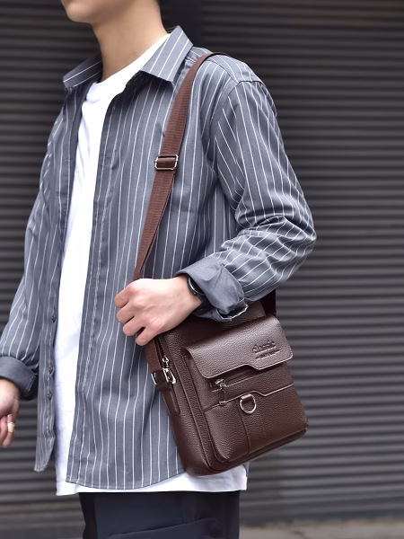 Men Vintage Shoulder Bag Multiple Compartments, Detachable Strap Office or Casual Use Valentine’s Day Gift for Husband or Boyfriend