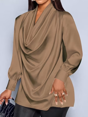 Autumn Elegant Blouse Plus-Size Solid Color Long-Sleeve V-Neck