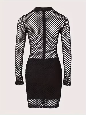 Semi-Sheer Mesh Minin Dress party Alluring Bodycon Fit Formal & Casual Women’s Sexy Elegant Long Sleeve mini skirt Outfits All-Season Chic Evening Dress, Night Out, Mesh Overlay, Stylish Detailing, Trendy Women