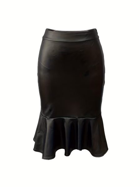 Ruffled Elegant Women Skirt Matte Black High‑Waisted Silhouette