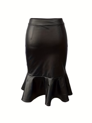 Ruffled Elegant Women Skirt Matte Black High‑Waisted Silhouette
