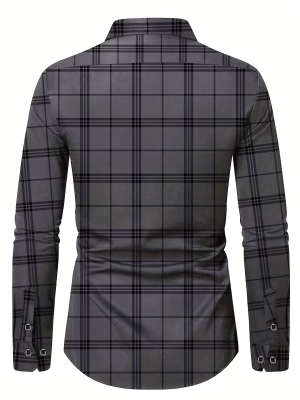Long Sleeve Button Shirt Men Elegant Plaid Print, Regular Fit, Perfect for Business, Commuting, and Special Occasions, Ideal Gift for Men
