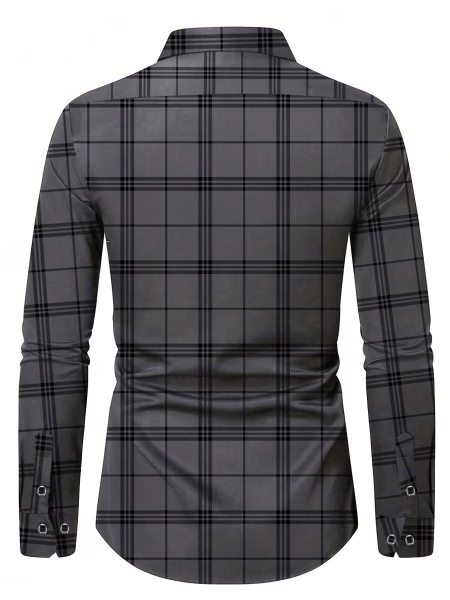 Long Sleeve Button Shirt Men Elegant Plaid Print, Regular Fit, Perfect for Business, Commuting, and Special Occasions, Ideal Gift for Men