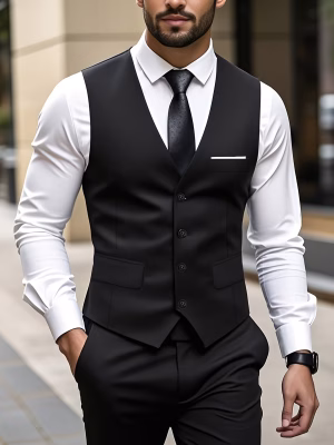 High‑Quality Two‑Piece outfit Solid‑Color Suit Set a stylish spring‑and‑autumnfeaturing Men tailored vest and matching trousers. Perfect for formal events, light business‑casual settings, weddings, and modern everyday sophistication.