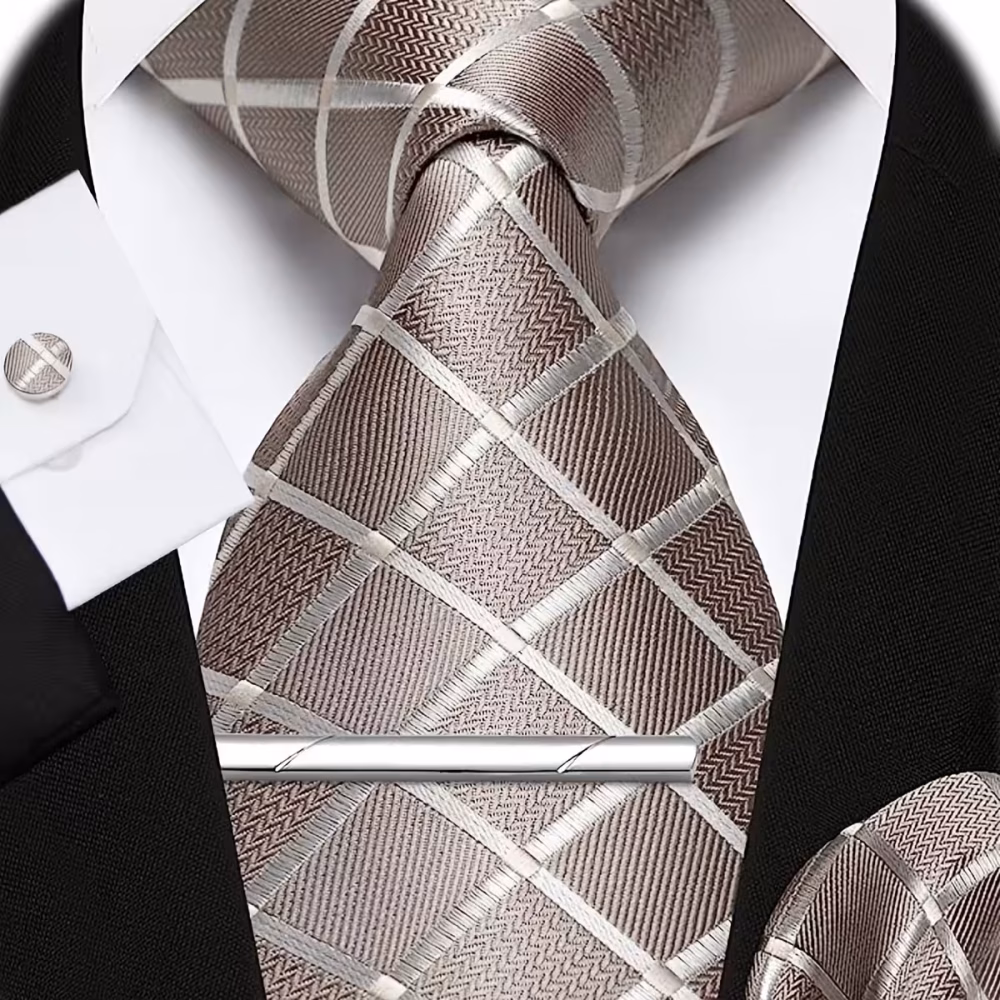 Luxury Men 4‑Piece Plaid Necktie Set Captivating Simple & Elegant