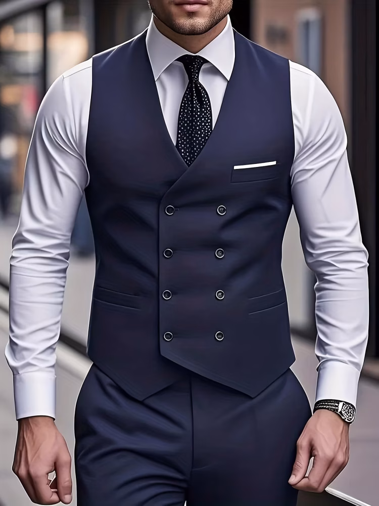 Men Single-2 Piece Suit with a Double-Breasted Vest