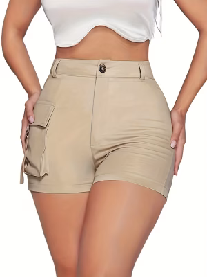 Solid Color High Waist Shorts Affordable Casual Zipper Side Pocket