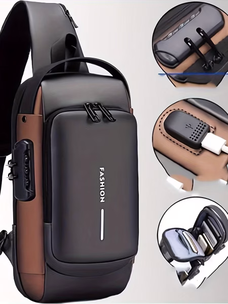 Anti-Theft Password Lock Chest Bag Men Durable Fabric, Adjustable Shoulder Strap, Fashionable Motorcycle and Leisure Sports Crossbody Bag