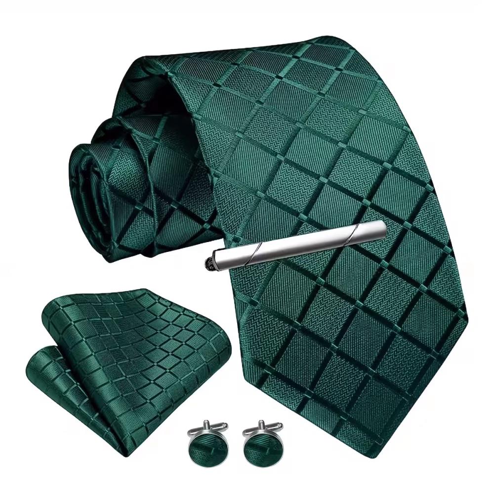 Luxury Men 4‑Piece Plaid Necktie Set Captivating Simple & Elegant