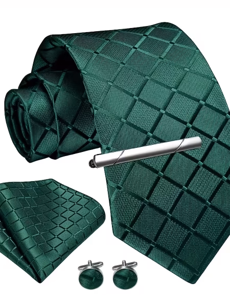 Luxury Men 4‑Piece Plaid Necktie Set Captivating Simple & Elegant
