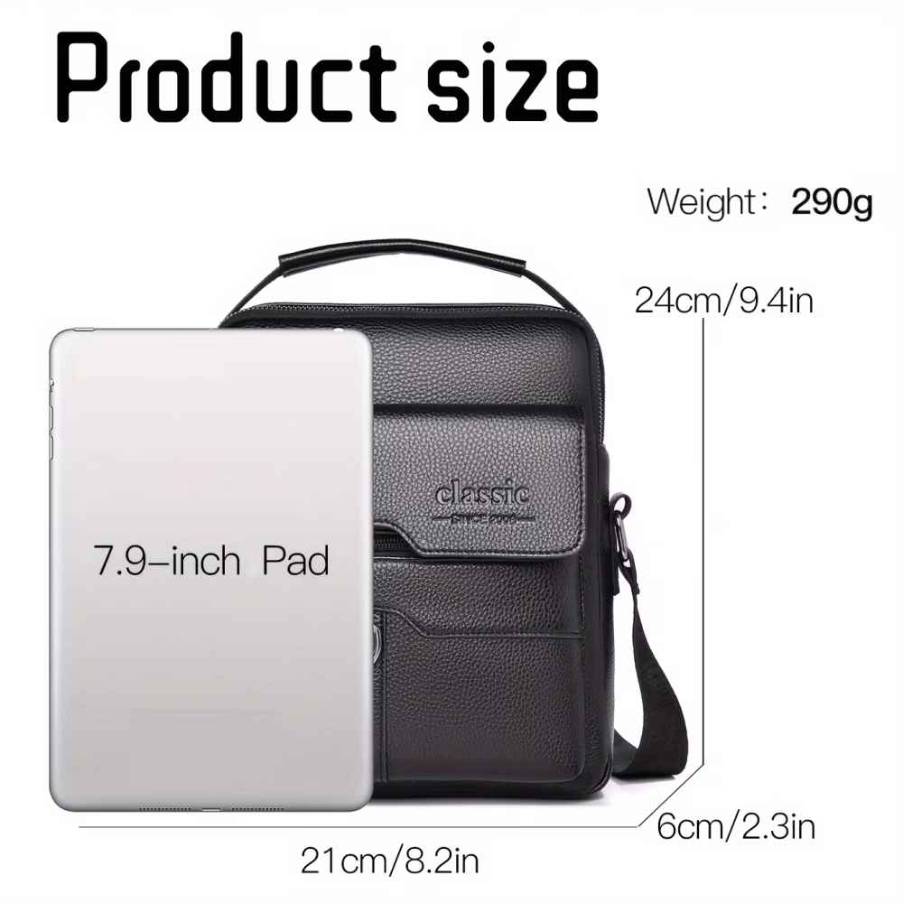 Men Vintage Shoulder Bag Multiple Compartments, Detachable Strap Office or Casual Use Valentine’s Day Gift for Husband or Boyfriend