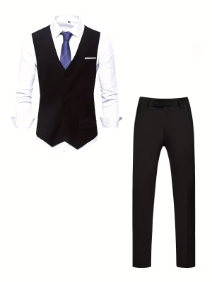 High‑Quality Two‑Piece outfit Solid‑Color Suit Set a stylish spring‑and‑autumnfeaturing Men tailored vest and matching trousers. Perfect for formal events, light business‑casual settings, weddings, and modern everyday sophistication.