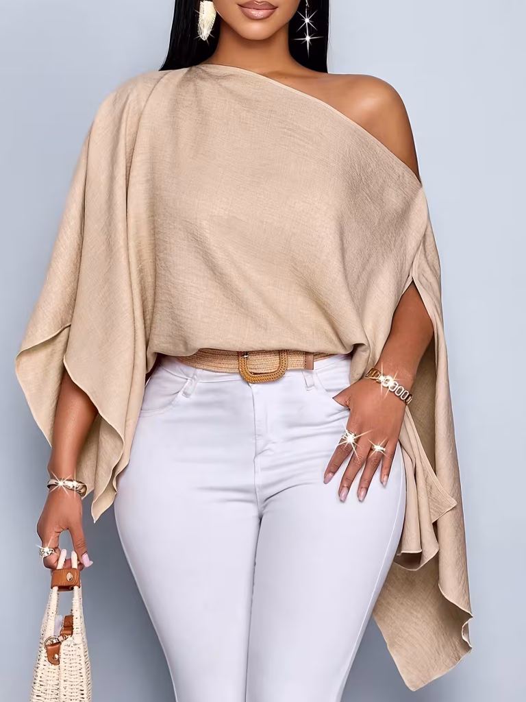 Plus Size One‑Shoulder Blouse Cape Sleeve
