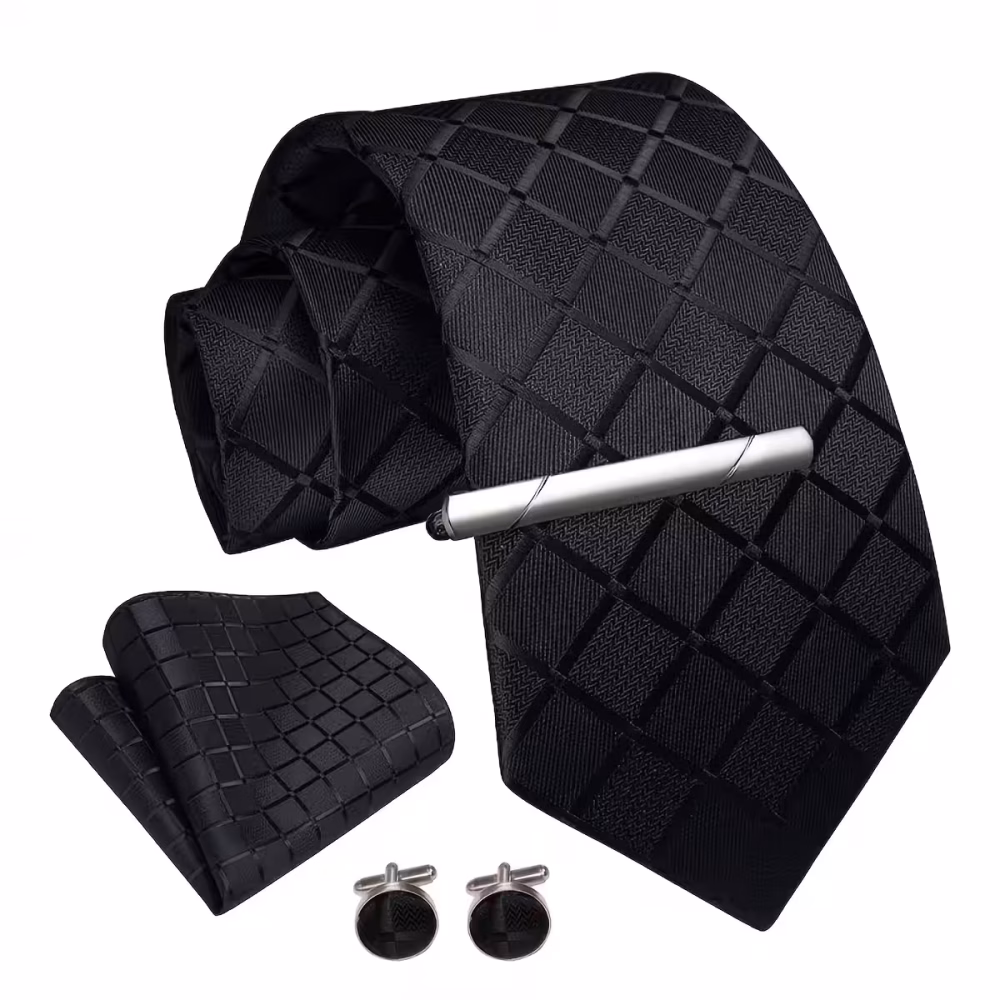 Luxury Men 4‑Piece Plaid Necktie Set Captivating Simple & Elegant