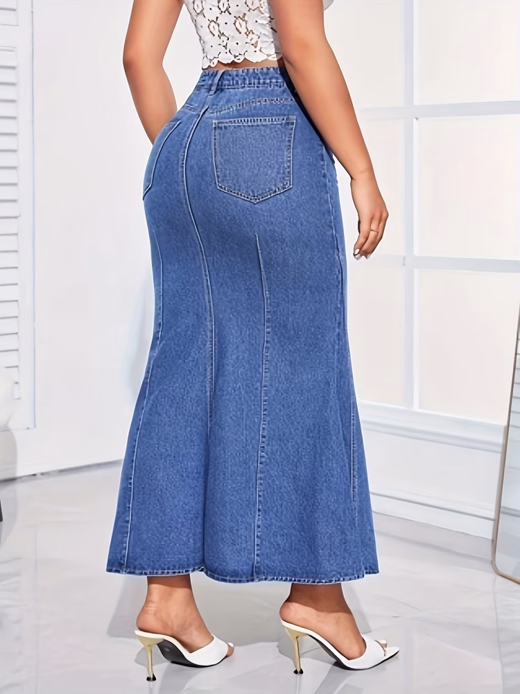 Flared Denim Maxi Skirt for Women Stylish High‑Waisted Attractive