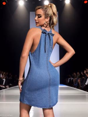 Stretch Denim Mini Dress Women Affordable Halter Neck, Sleeveless