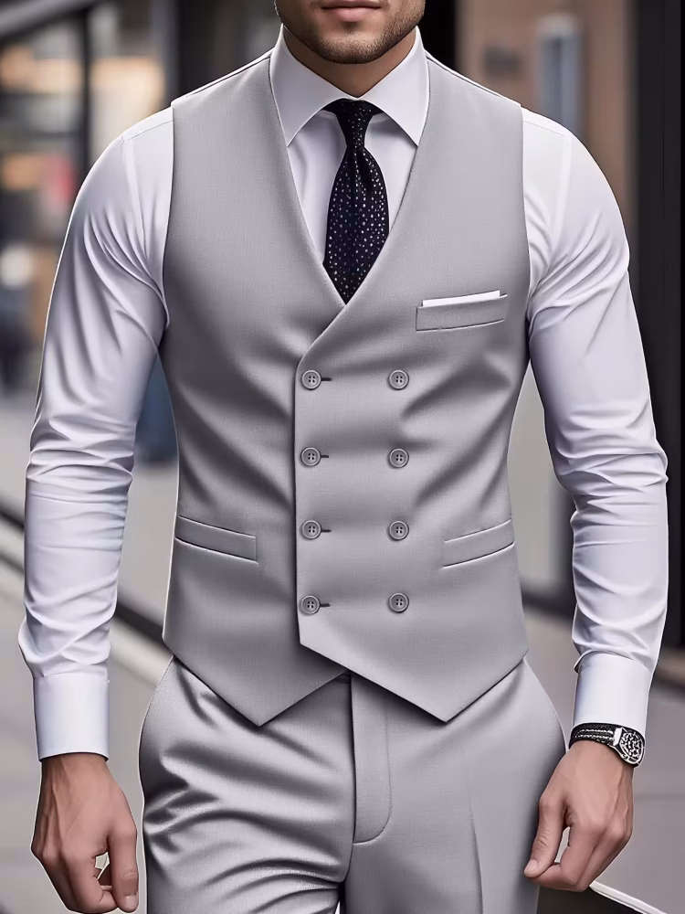 Men Single-2 Piece Suit with a Double-Breasted Vest