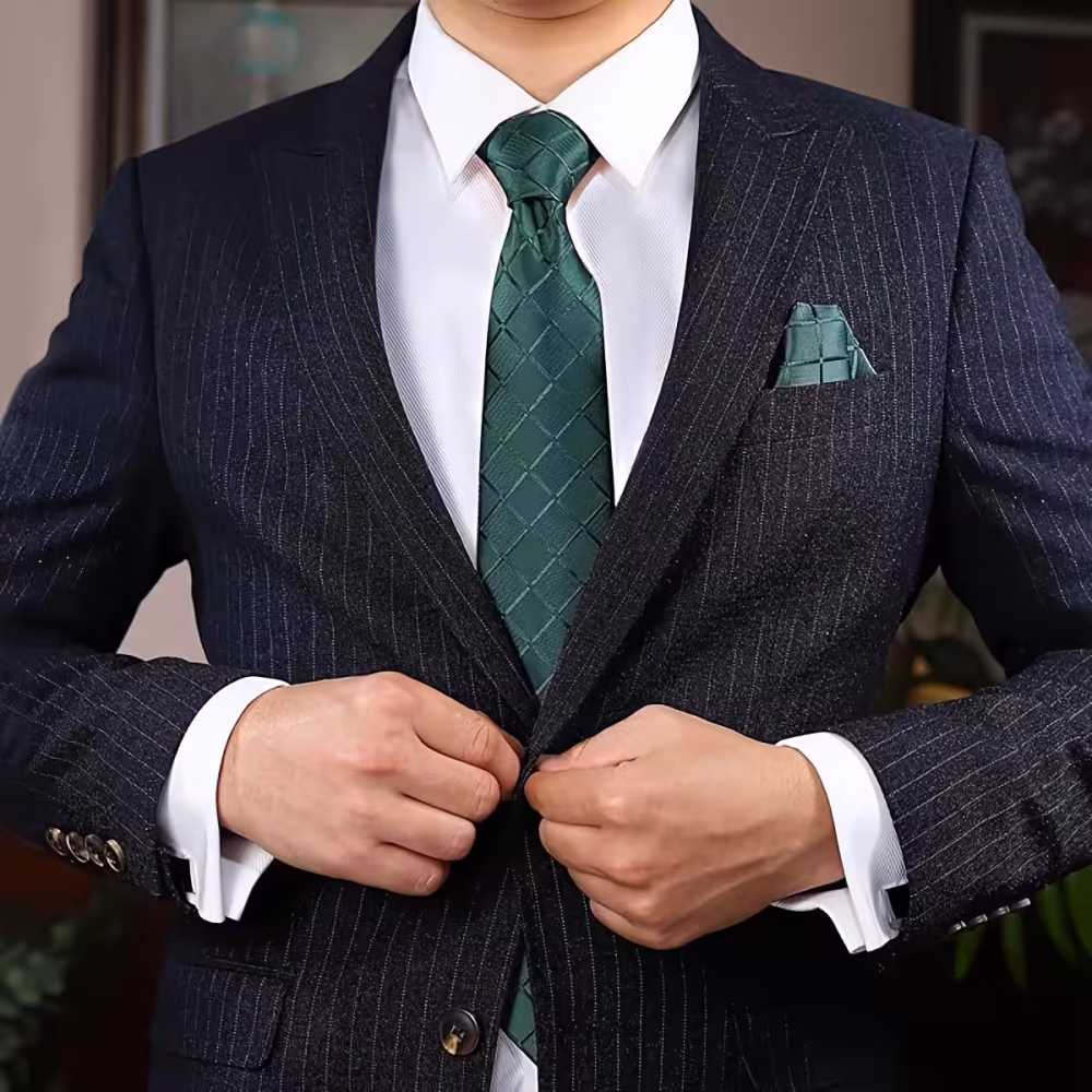 Luxury Men 4‑Piece Plaid Necktie Set Captivating Simple & Elegant