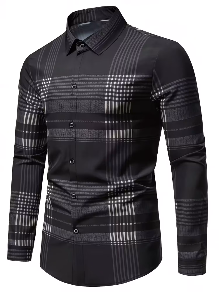 Classic Casual Button-Up Shirt Men’s Comfortable Plaid Long Sleeve Shirt British Style Business with Chest Pocket, Regular Fit All-Season Versatile Shirt for Office & Casual Attire, All-Day Wear, Office Attire, Sophisticated Look