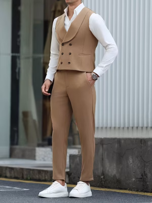 Business Suit Vest & Pants Set Men Elegant Solid