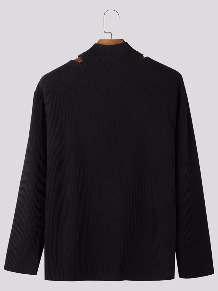 Knit T-Shirt with Hollowed Shoulders, Men Captivating V Neck