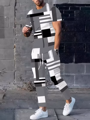 Short Sleeve and Long Pants Sports Men Outfit Elegant Casual