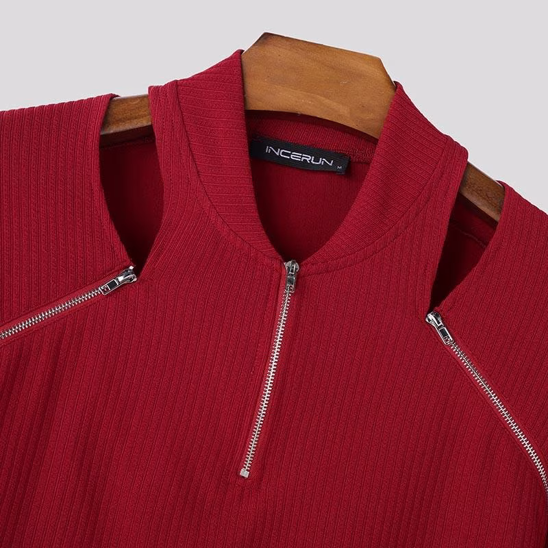 Knit T-Shirt with Hollowed Shoulders, Men Captivating V Neck