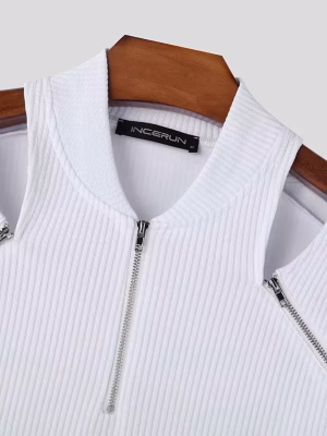 Knit T-Shirt with Hollowed Shoulders, Men Captivating V Neck