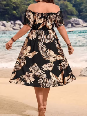 Tropical Print Summer Jumpsuit Elegant Attractive Off‑Shoulder Plus Size Strapless One‑Piece with Vibrant Floral Patterns and Airy Non‑Stretch Fabric for Breezy Vacation and Warm‑Weather Outings