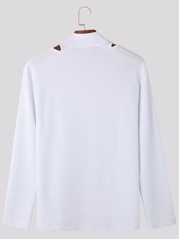 Knit T-Shirt with Hollowed Shoulders, Men Captivating V Neck