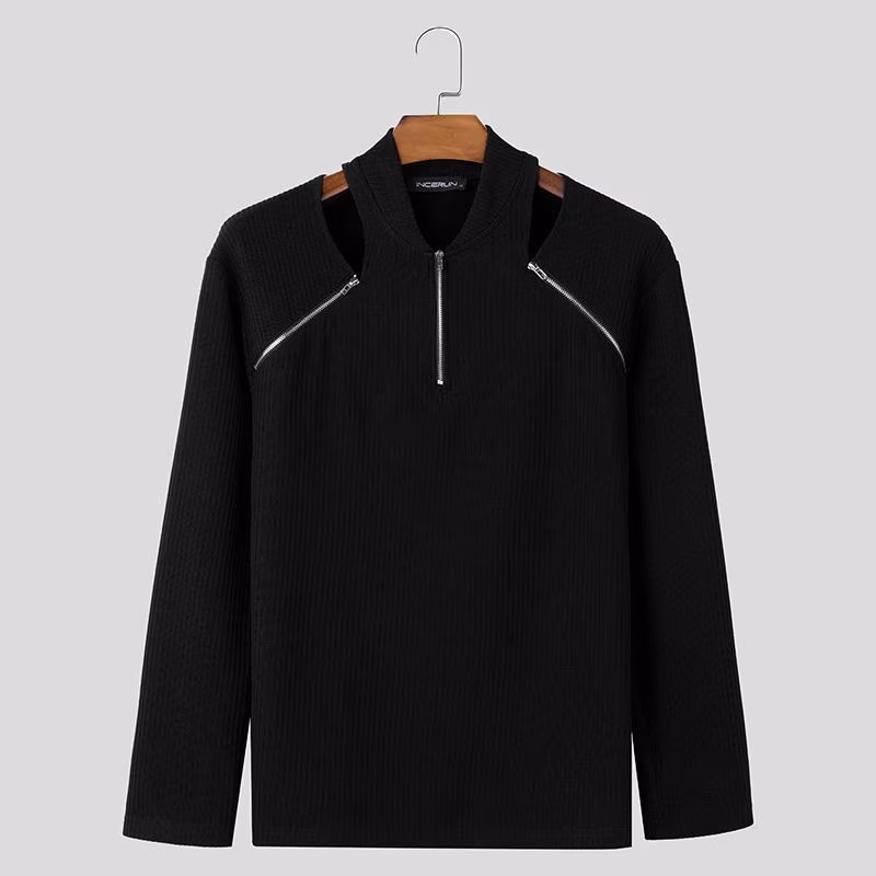 Knit T-Shirt with Hollowed Shoulders, Men Captivating V Neck