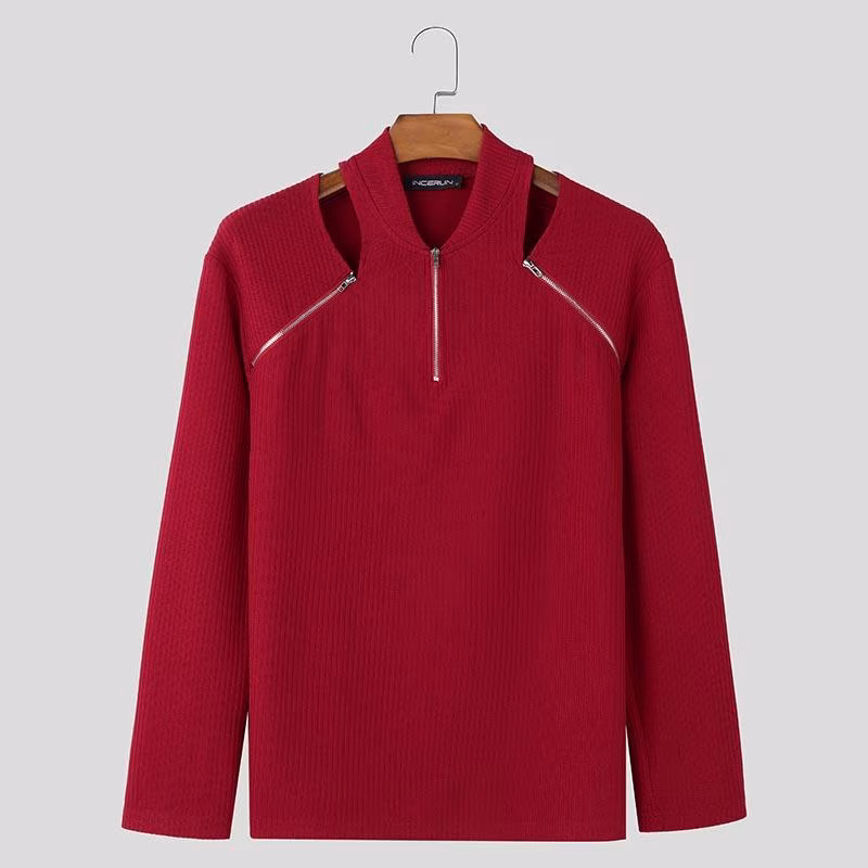 Knit T-Shirt with Hollowed Shoulders, Men Captivating V Neck