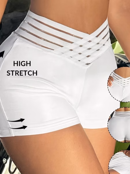 High-Waisted Stretchy Shorts Summer Casual & Everyday Workout Shorts - White, S