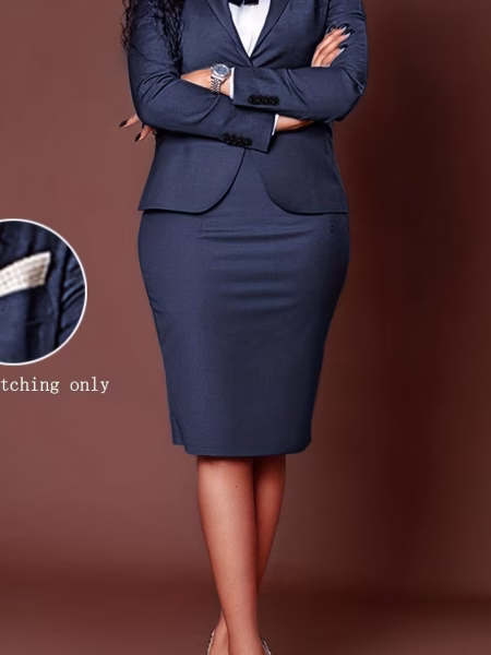 Formal Jacket and Skirt Formal Women's Outfit with Bow Tie and Half Skirt - Dark Blue, M