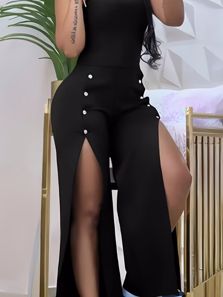 Captivating Women Long Jumpsuit Elegant Solid‑Color Design