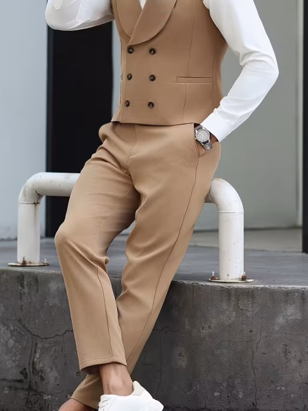 Business Suit Vest & Pants Set Men Elegant Solid