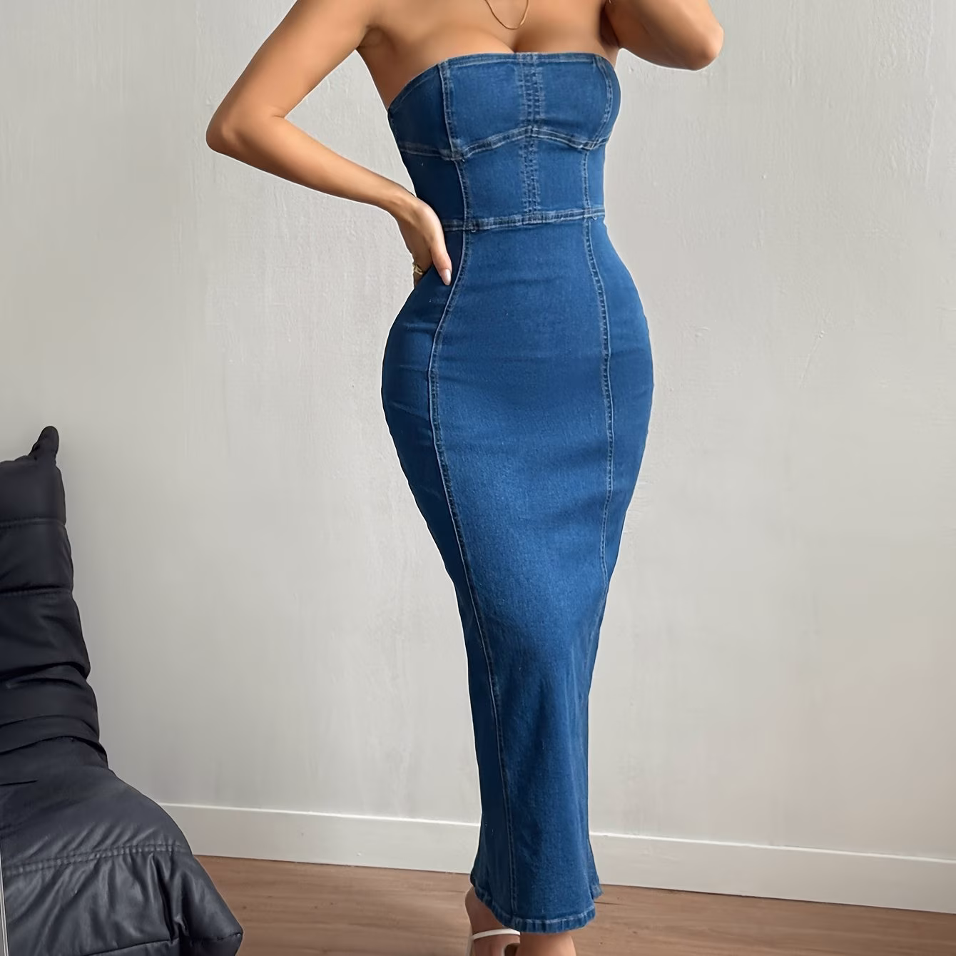 Women Denim Bodycon Maxi
