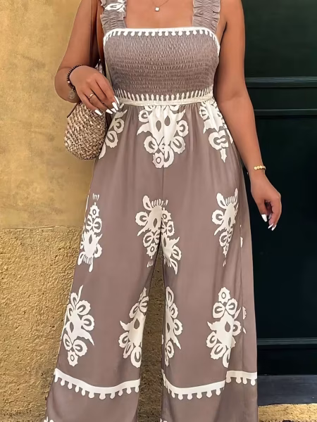 Sleeveless Jumpsuit with Wide Legs and High Waist Plush - Cinereous, XL