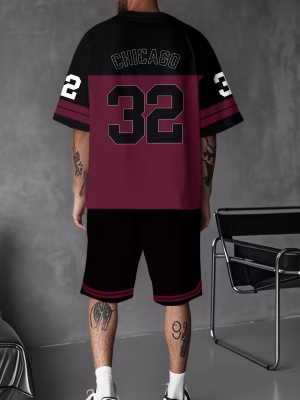 Men Chicago Casual T-Shirt and Shorts Crew Neck Short Sleeve and Shorts Set